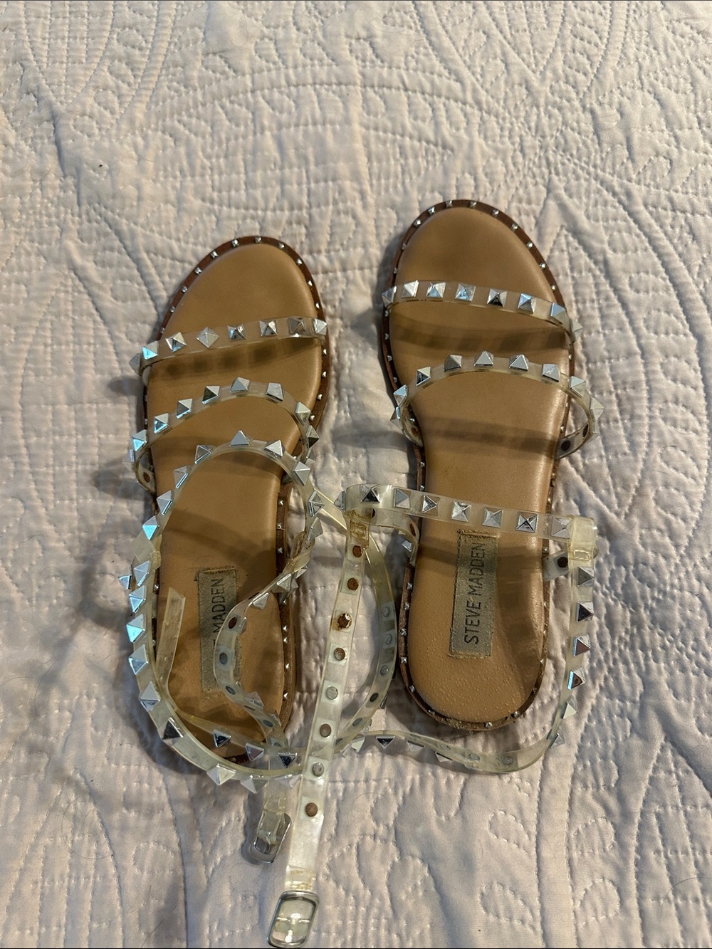 Steve Madden Clear Studded Sandals with Tan Footbed